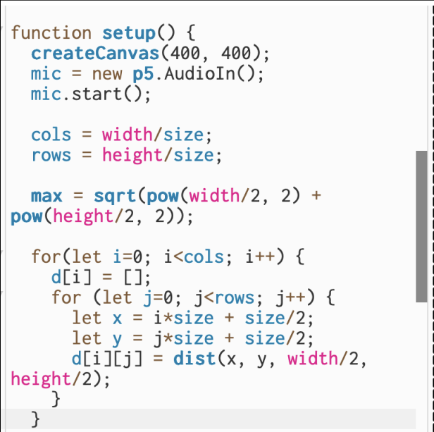 Code snippet of colour radial frequency