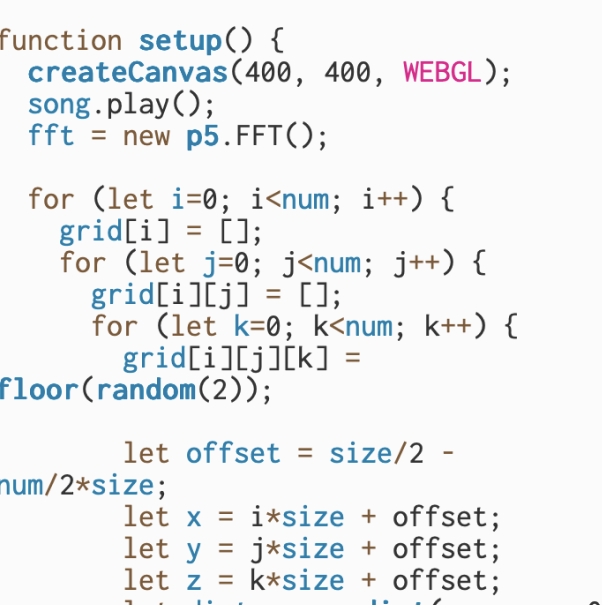 3D cube sound frequency code snippet