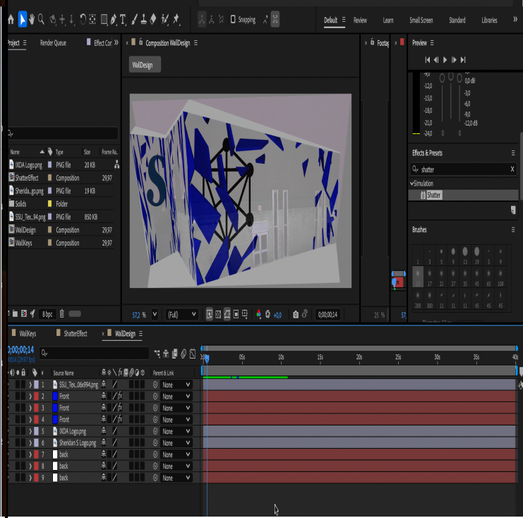 Applying the sheridan and ixd logos under the shatter effect as a surprise